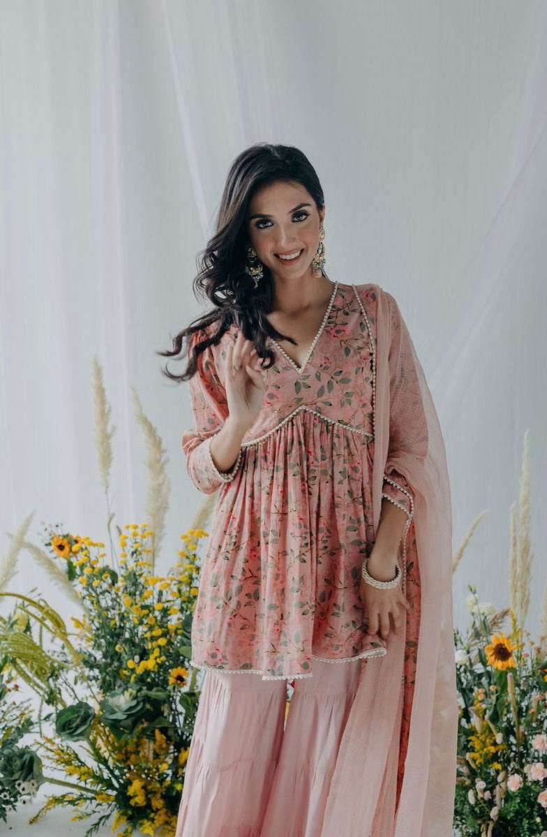 Floral printed nyla cotton sharara - Eraya
