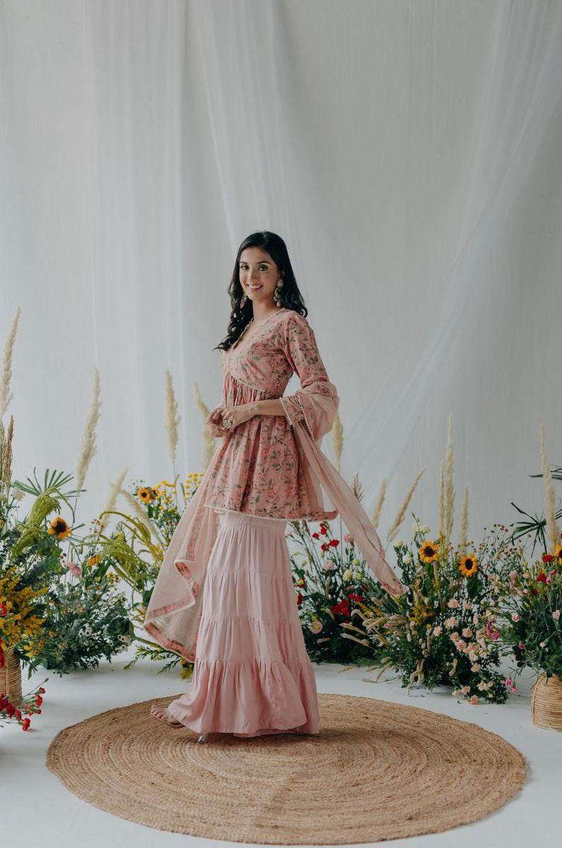 Floral printed nyla cotton sharara - Eraya Main image