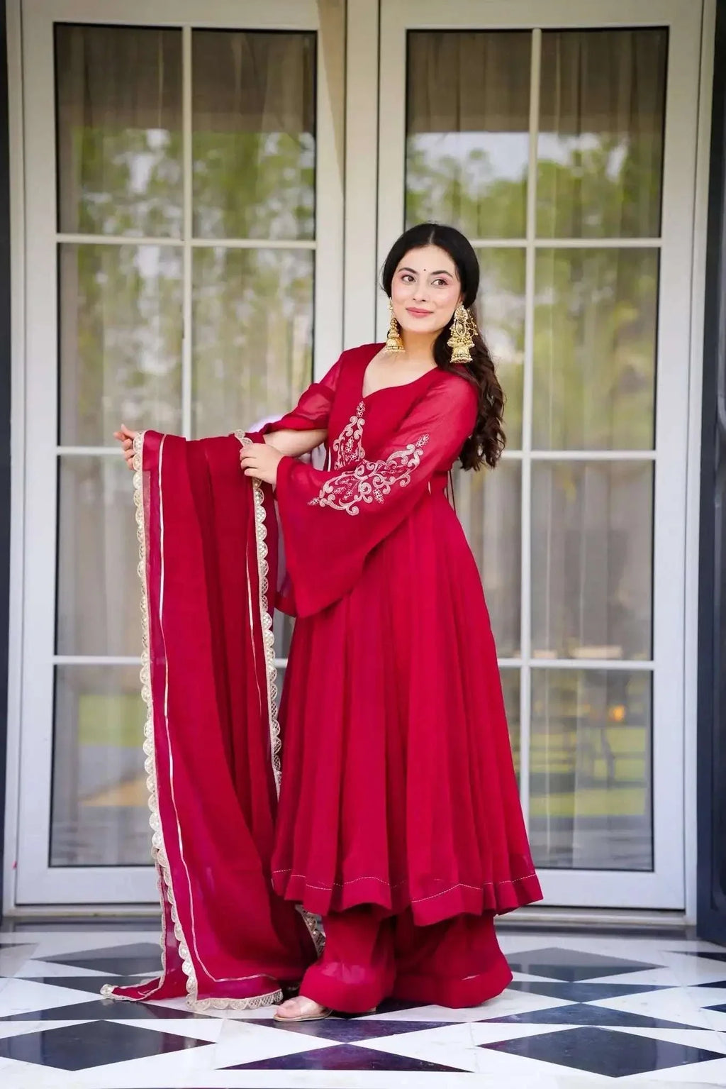 Shree-Rani georgette embroidered anarkali suit (set of 3)