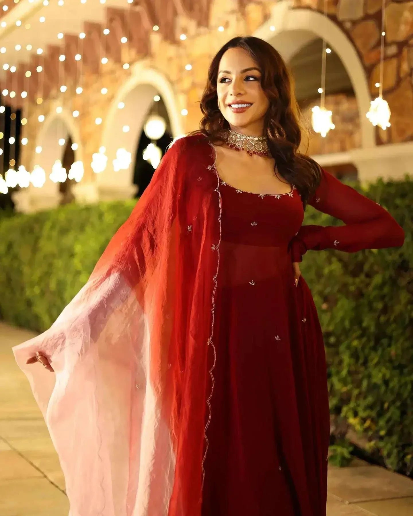 Rustika maroon embroidered georgette suit (set of 3) Secondary image