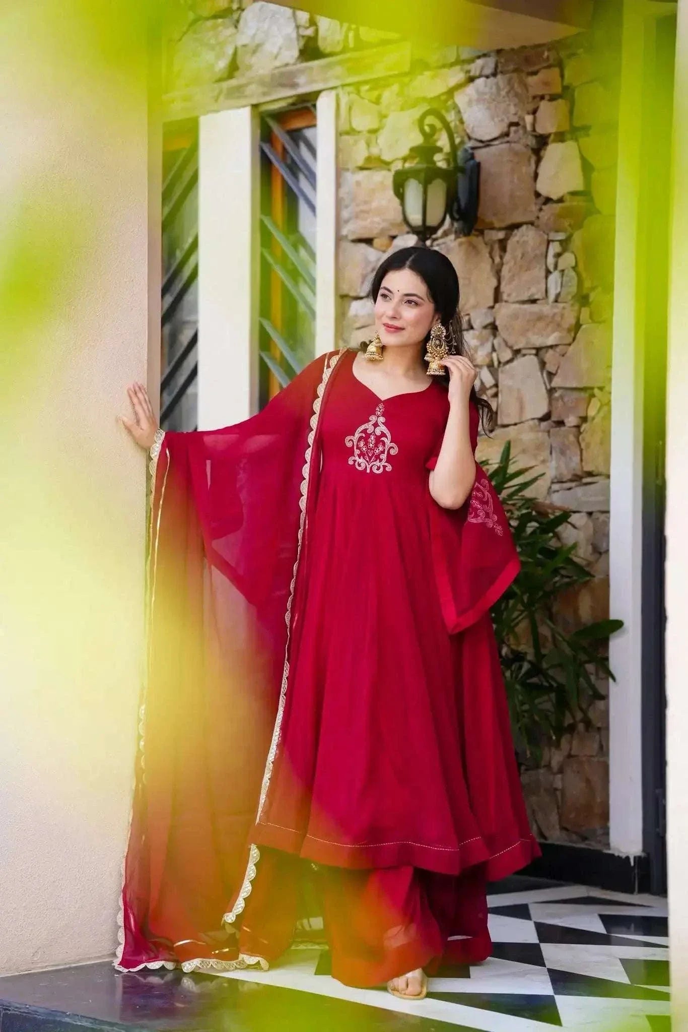 Shree-Rani georgette embroidered anarkali suit (set of 3)