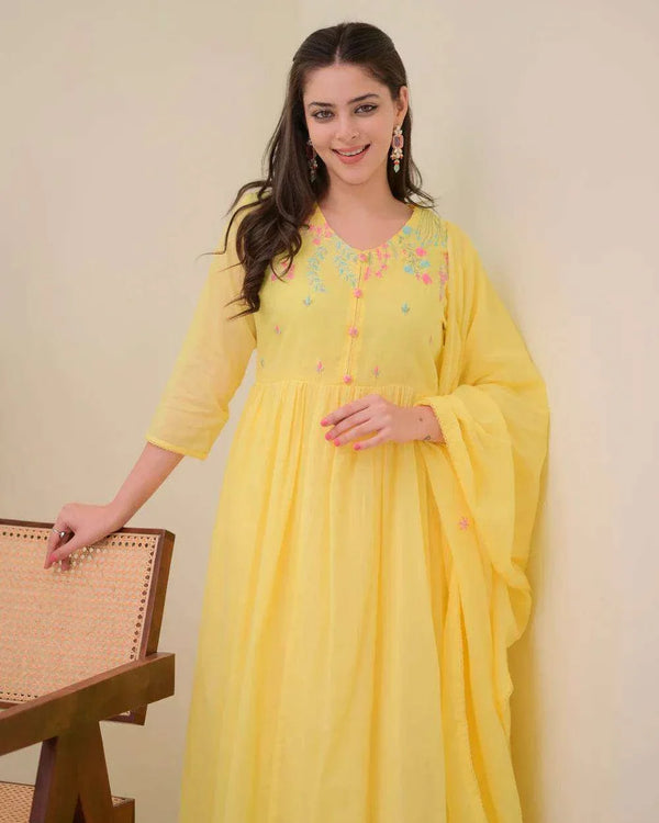 Pure mul cotton A-line three piece suit set - Eraya