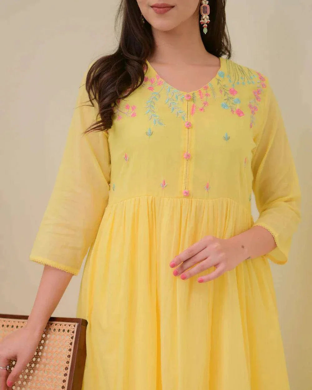 Pure mul cotton A-line three piece suit set - Eraya