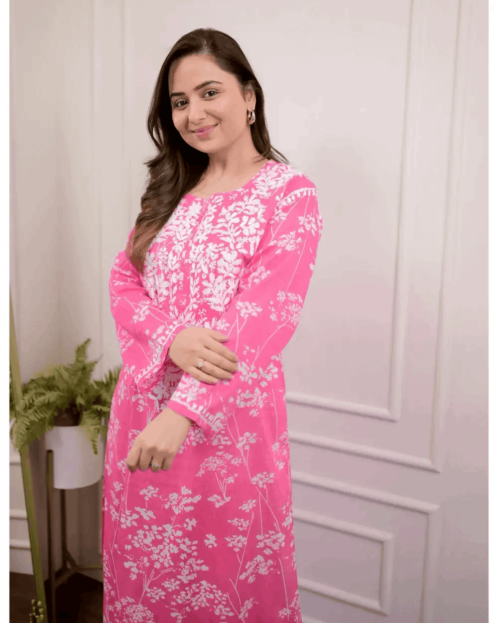 Beautiful pure mul cotton chikankari kurti-pant set Secondary image