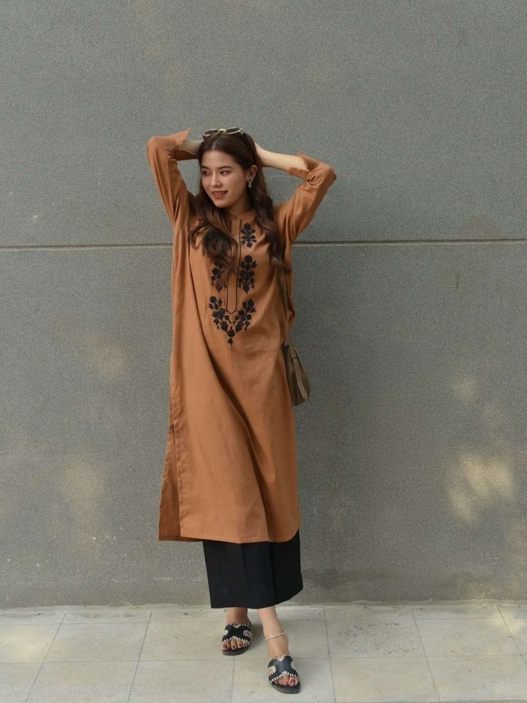 Caramel Noir Cotton Kurti Set Main image