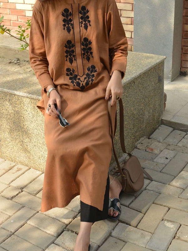 Caramel Noir Cotton Kurti Set