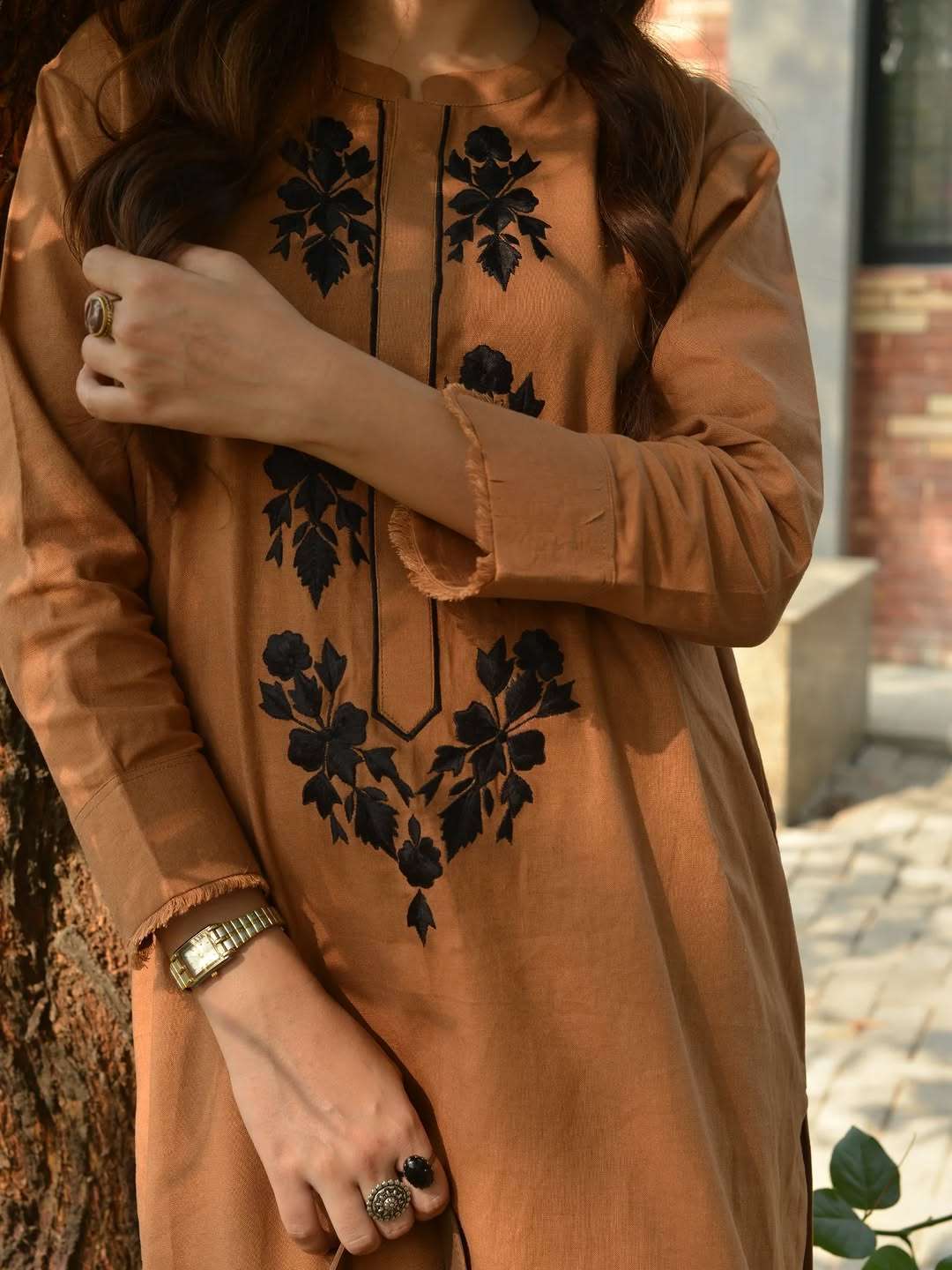 Caramel Noir Cotton Kurti Set Secondary image