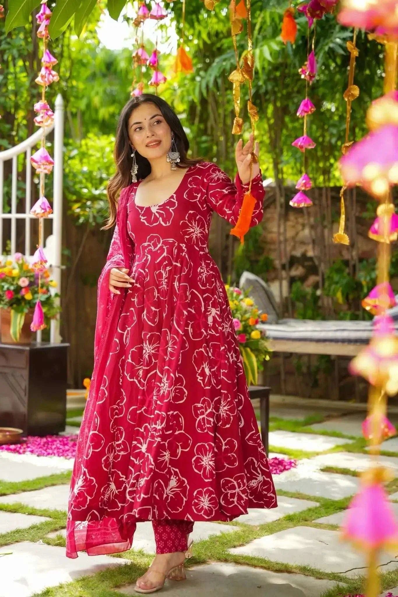 Ekaya beautiful cotton printed anarkali suit (set of 3) Secondary image