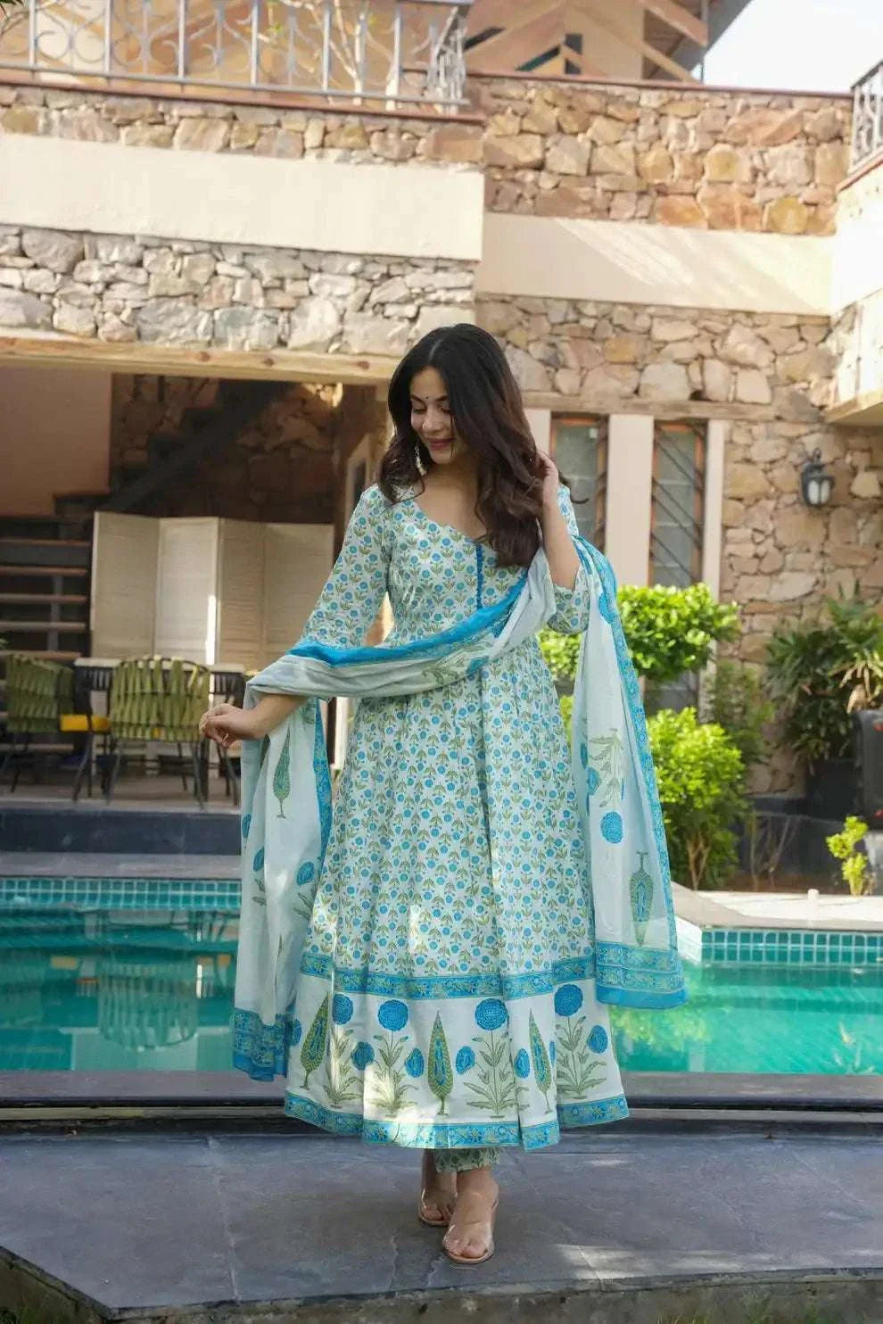 Fully flared jaipuri anarkali suit set