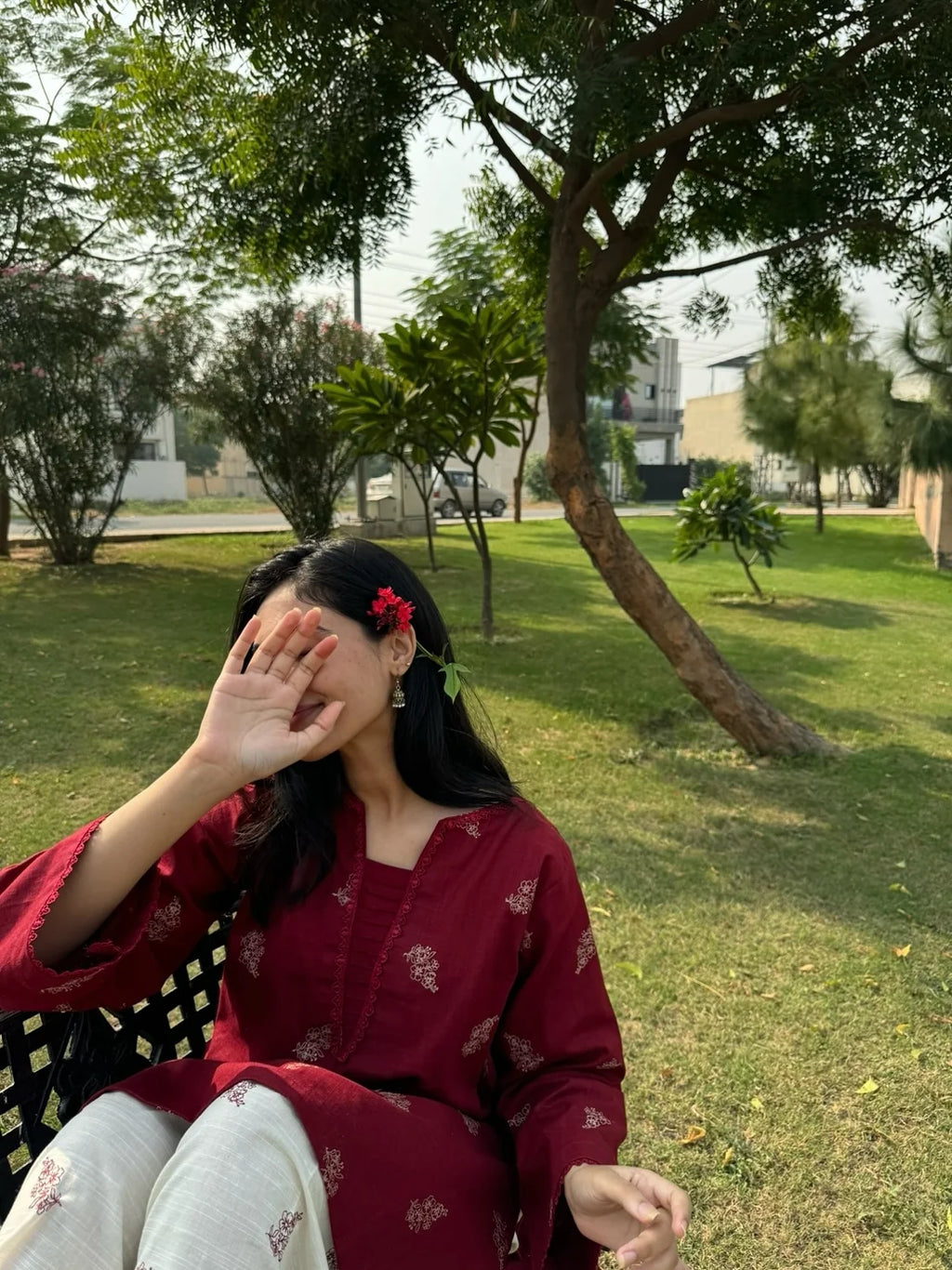 Shree Albeli Red Cotton farshi-Salwar Set