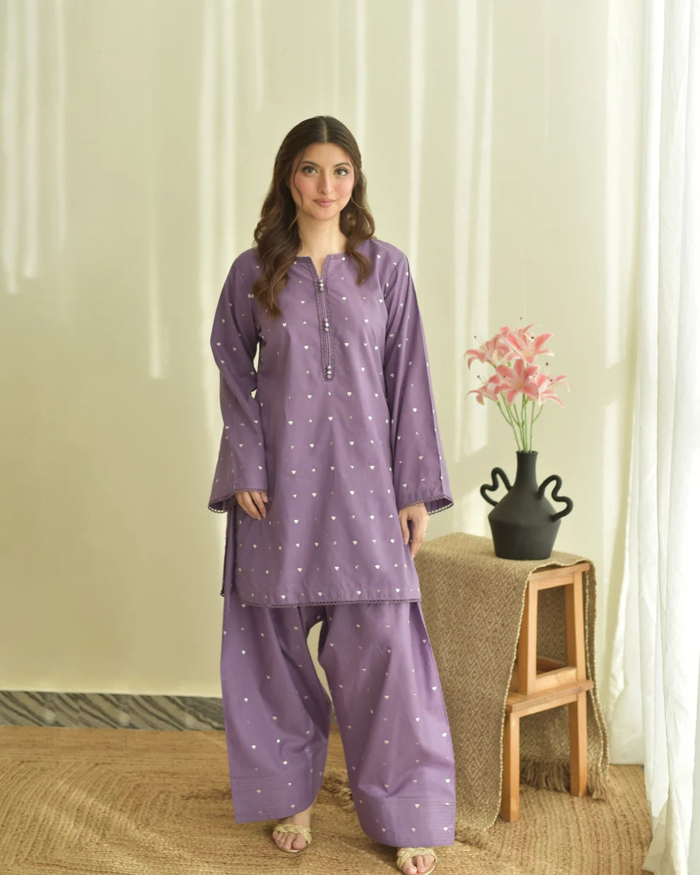 Shree Albeli Lavender Hearts-Dupatta Set
