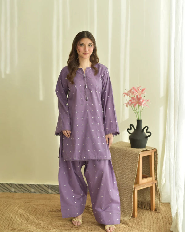Shree Albeli Lavender Hearts-Dupatta Set