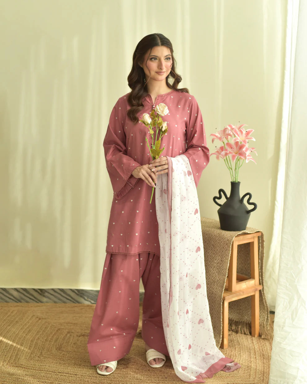Shree Albeli Blush Hearts-Dupatta Set