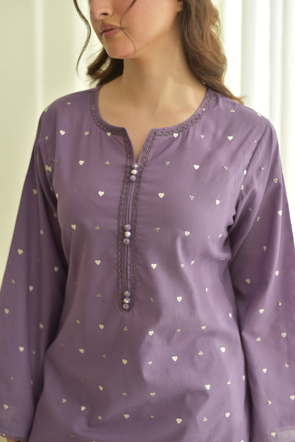 Shree Albeli Lavender Hearts-Dupatta Set