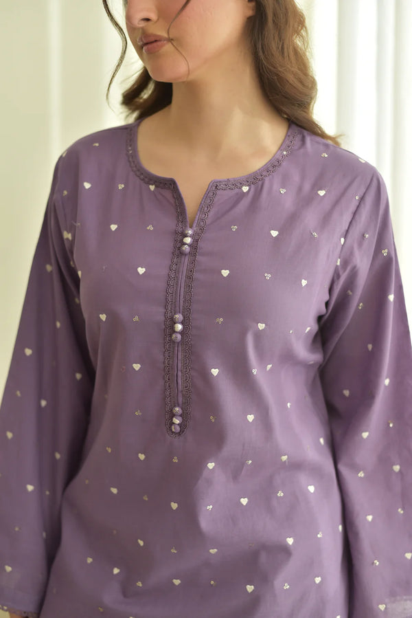 Shree Albeli Lavender Hearts-Dupatta Set