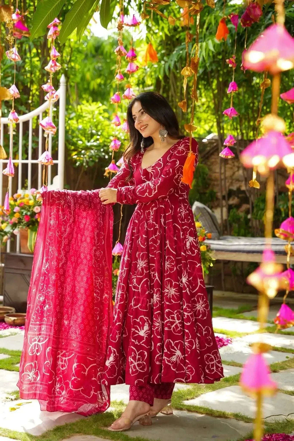 Ekaya beautiful cotton printed anarkali suit (set of 3)