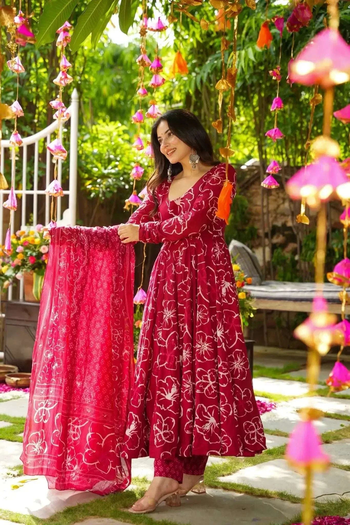 Ekaya beautiful cotton printed anarkali suit (set of 3) Main image