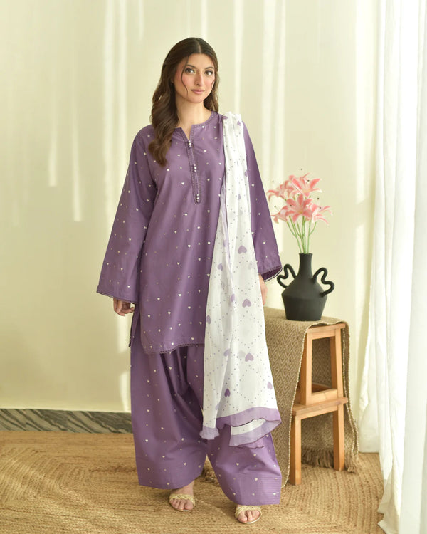 Shree Albeli Lavender Hearts-Dupatta Set