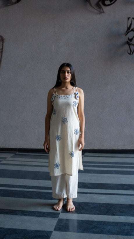 Cotton flex mirror and bead work kurta-pant set Eraya Main image
