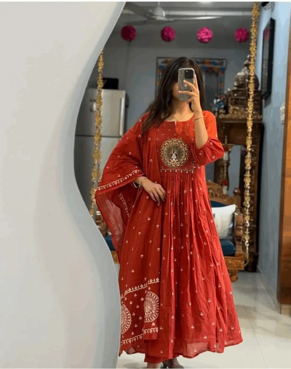 Designer anarkali kurta-pant and dupatta set Secondary image