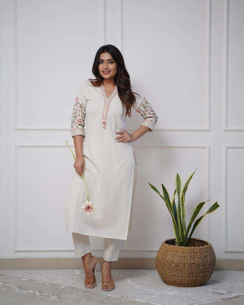 Heavy cotton exquisite sequence & thread embroidery work kurti set - Eraya