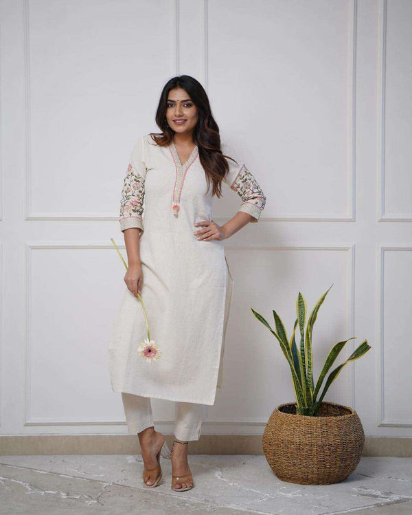 Heavy cotton exquisite sequence & thread embroidery work kurti set - Eraya