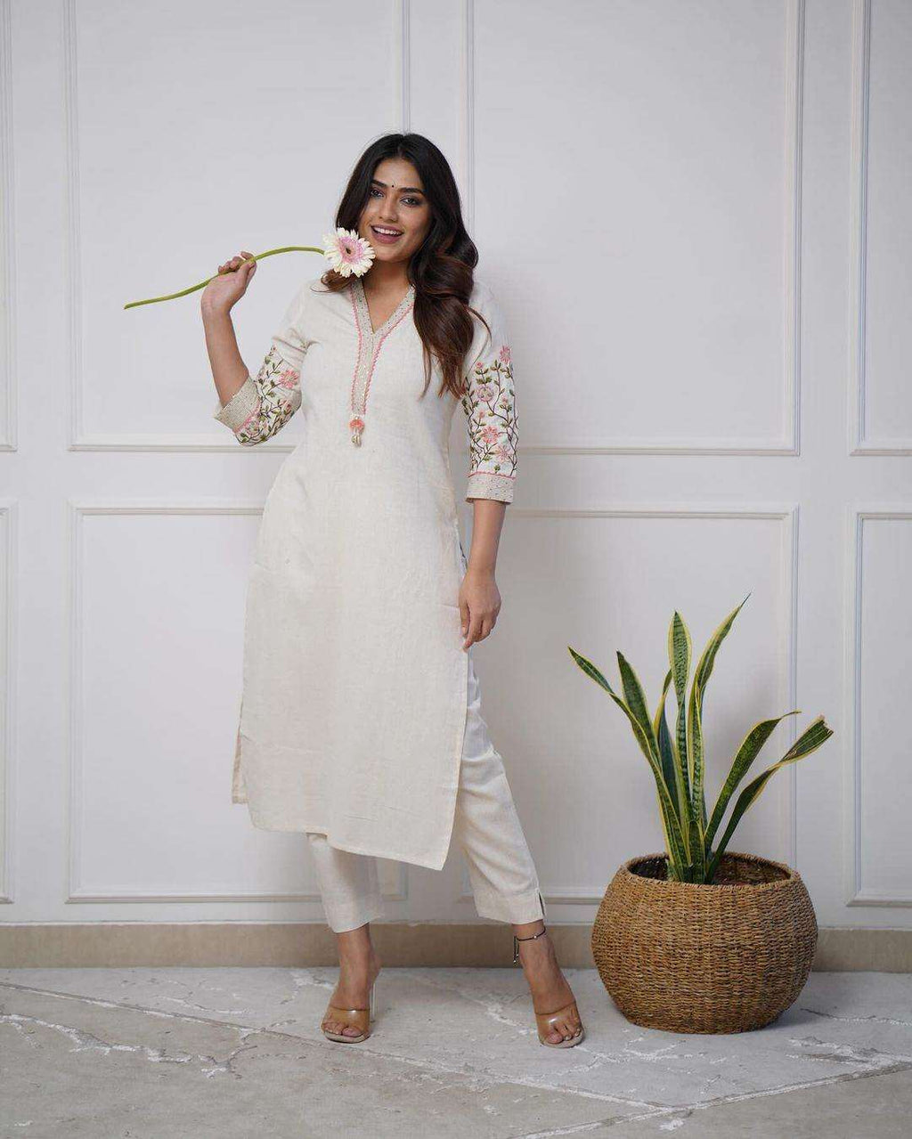 Heavy cotton exquisite sequence & thread embroidery work kurti set - Eraya