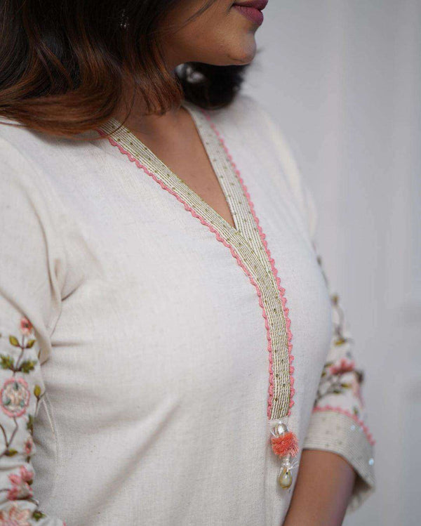Heavy cotton exquisite sequence & thread embroidery work kurti set - Eraya