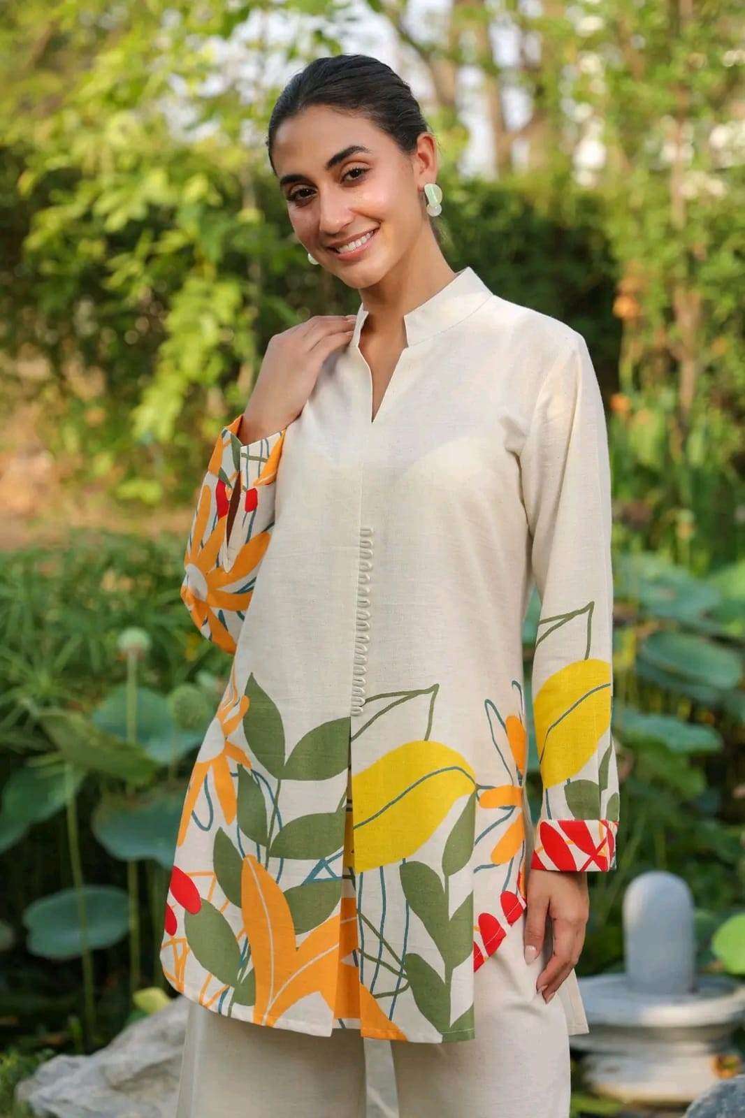 Cotton flex co-ord set with flora-fauna prints Secondary image