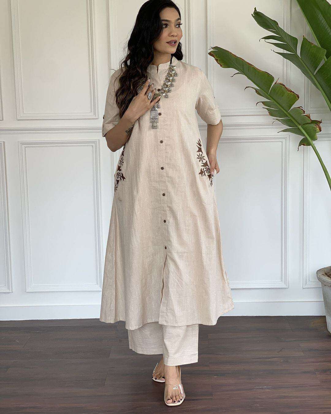 Beautiful A-line double side pocket cotton co-ord set - Eraya Main image