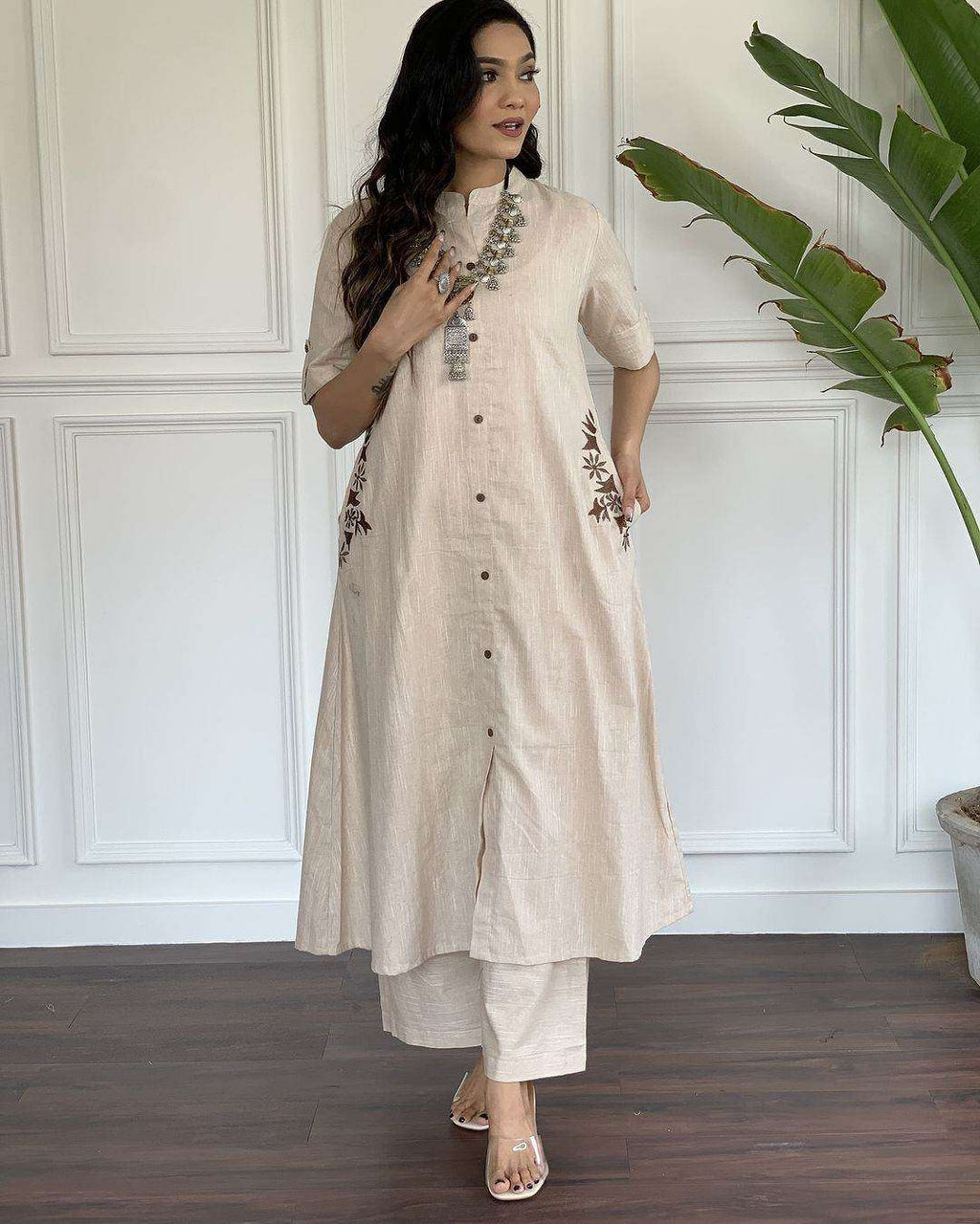 Beautiful A-line double side pocket cotton co-ord set - Eraya
