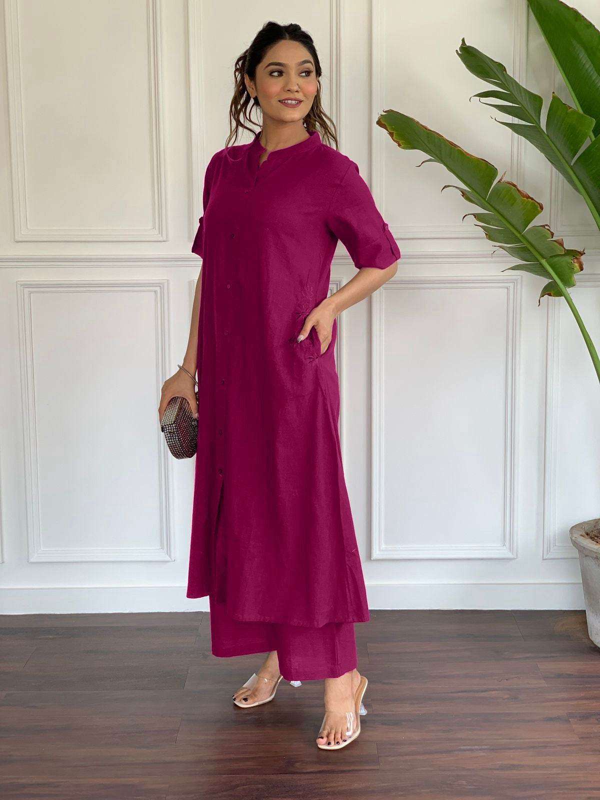 Premium A-line hand embroidered cotton co-ord set - Eraya Main image
