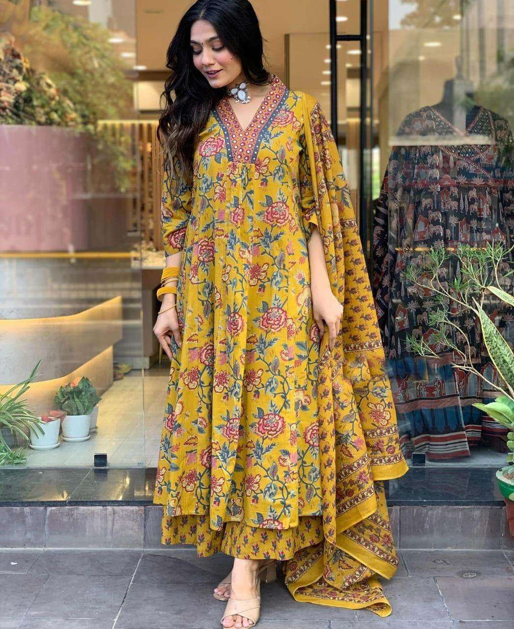 Designer floral printed anarkali style kurti set - Eraya