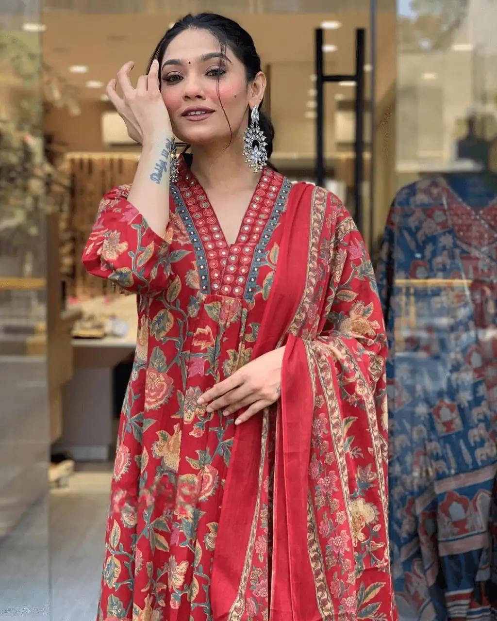 Designer floral printed anarkali style kurti set - Eraya