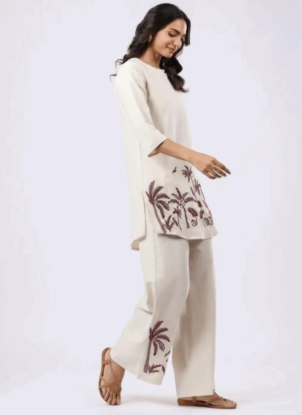 Elegant cotton flex embroidered co-ord set