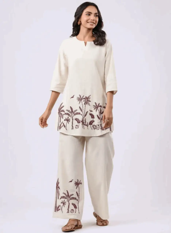 Elegant cotton flex embroidered co-ord set