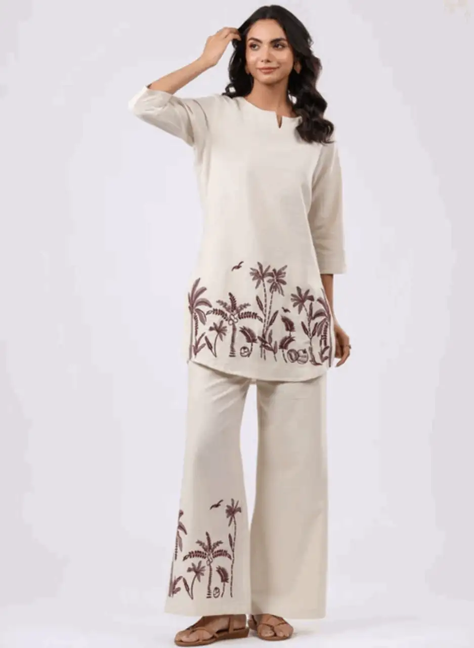 Elegant cotton flex embroidered co-ord set Main image