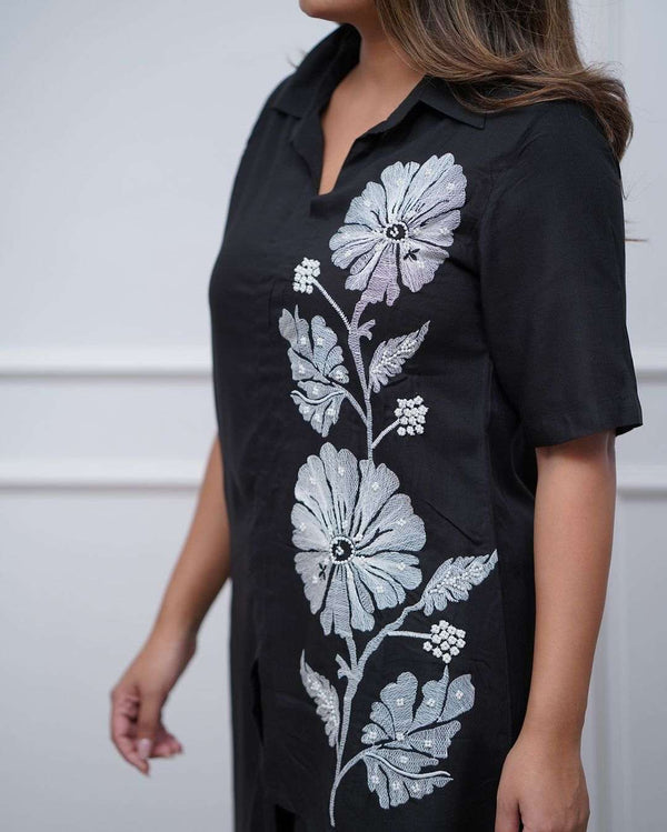 Floral embroidery work cotton co-ord set