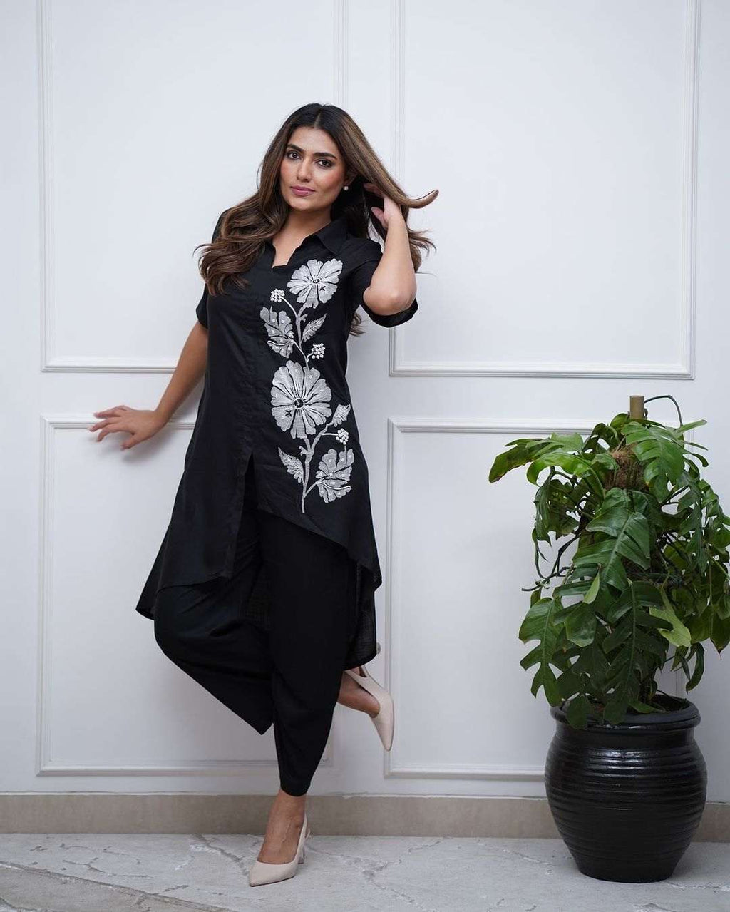 Floral embroidery work cotton co-ord set