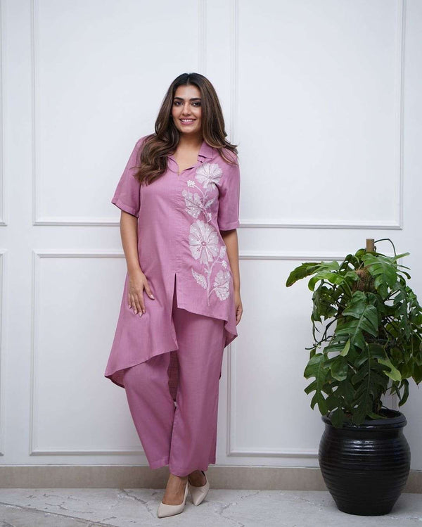 Floral embroidery work cotton co-ord set