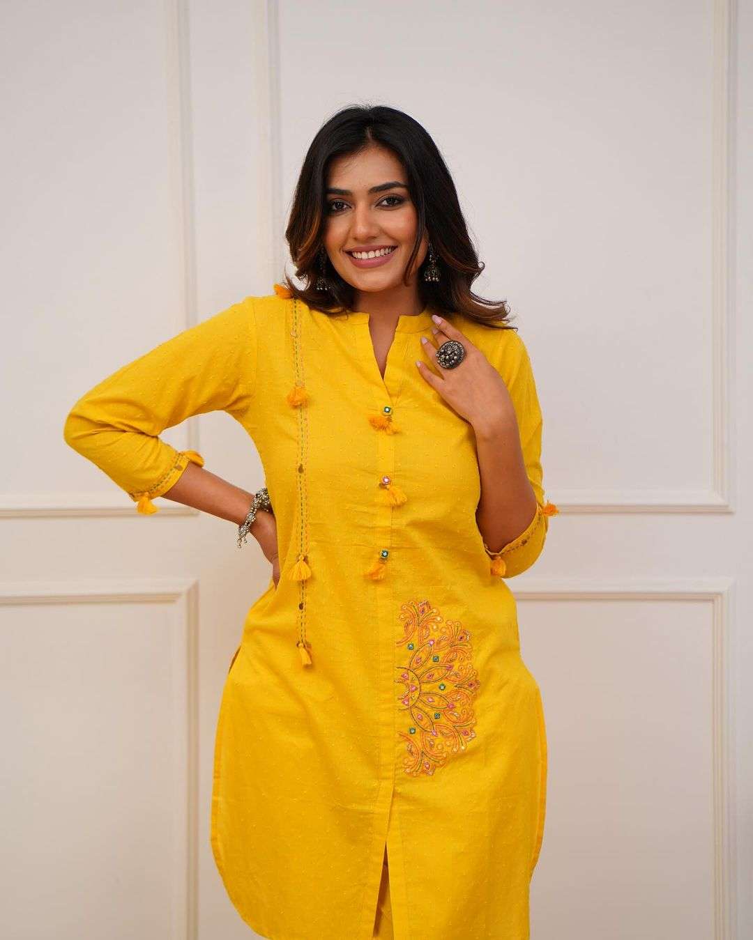 Beautiful dobby cotton co-ord set with tussle design Eraya