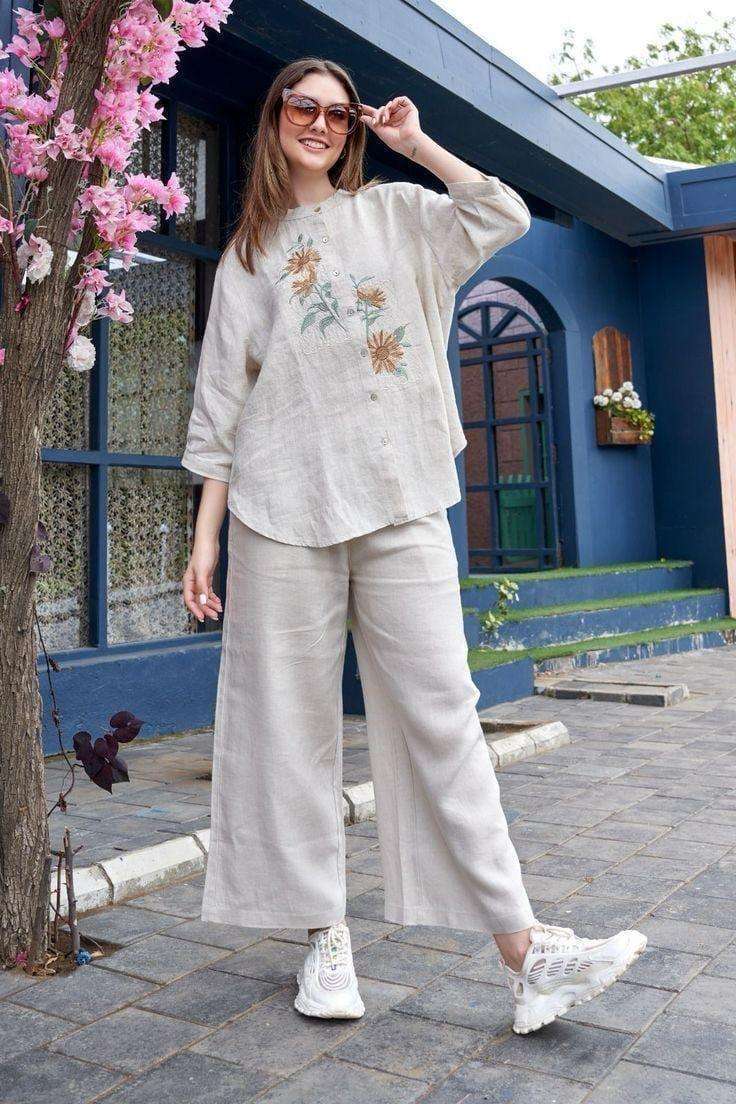 Stylish embroidered cotton flex co-ord set Main image