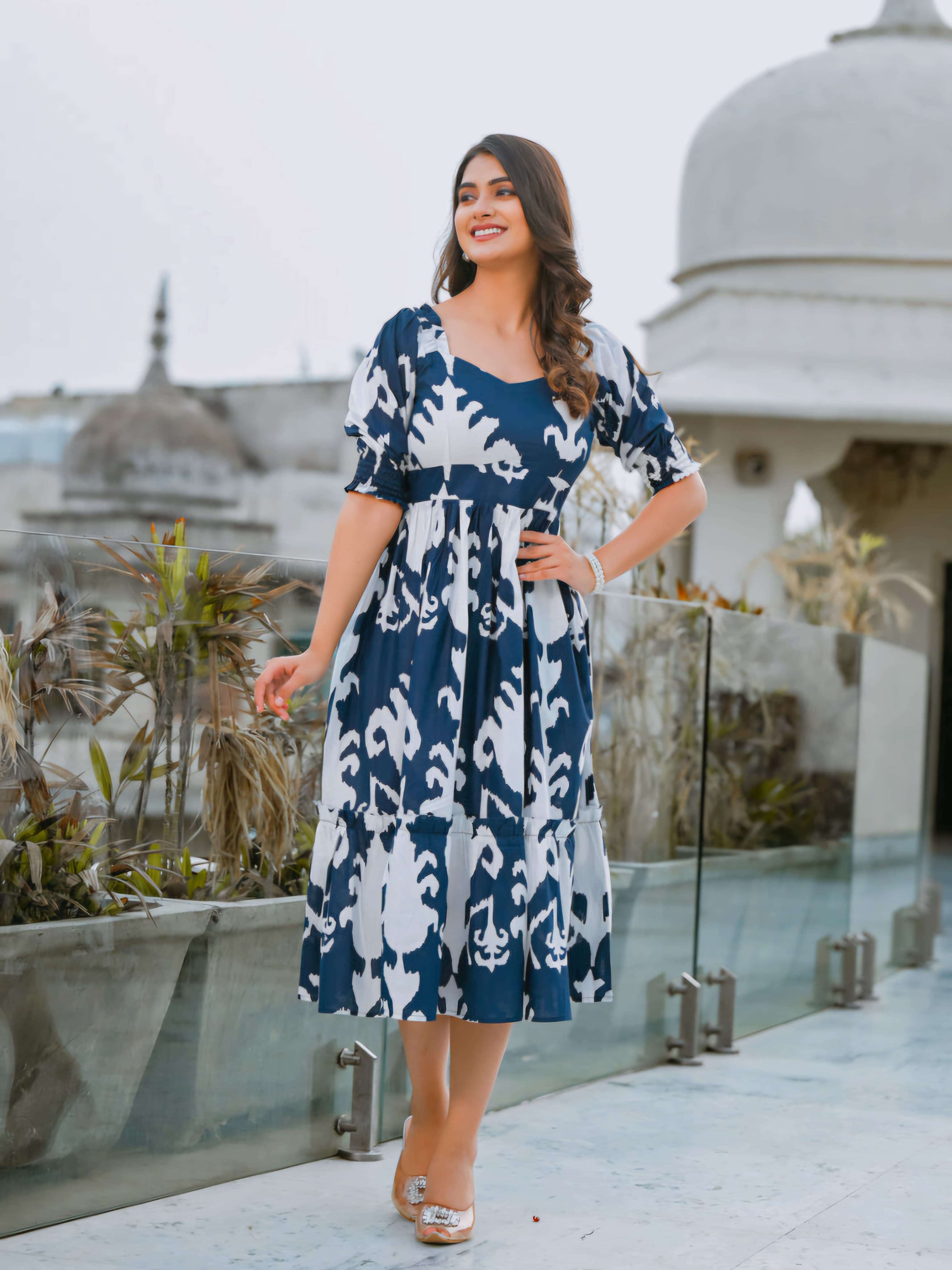 Breezy blue cotton midi-dress Eraya