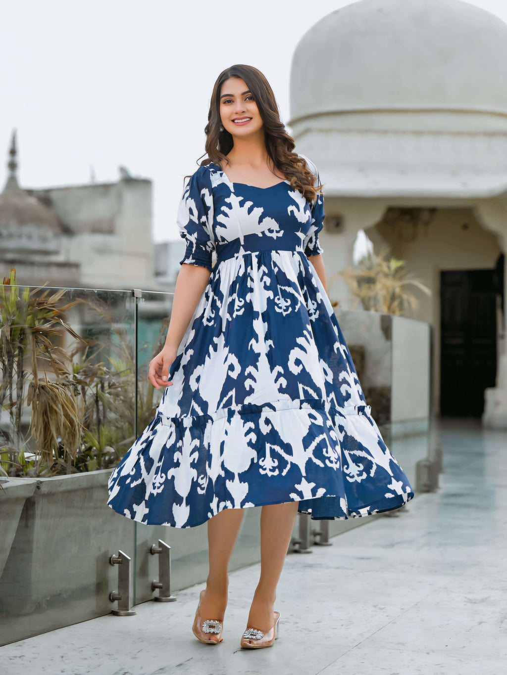 Breezy blue cotton midi-dress Eraya