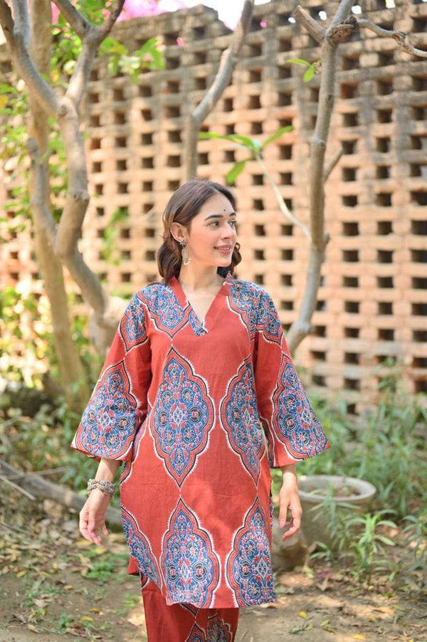 Beautiful azure red cotton co-ord set