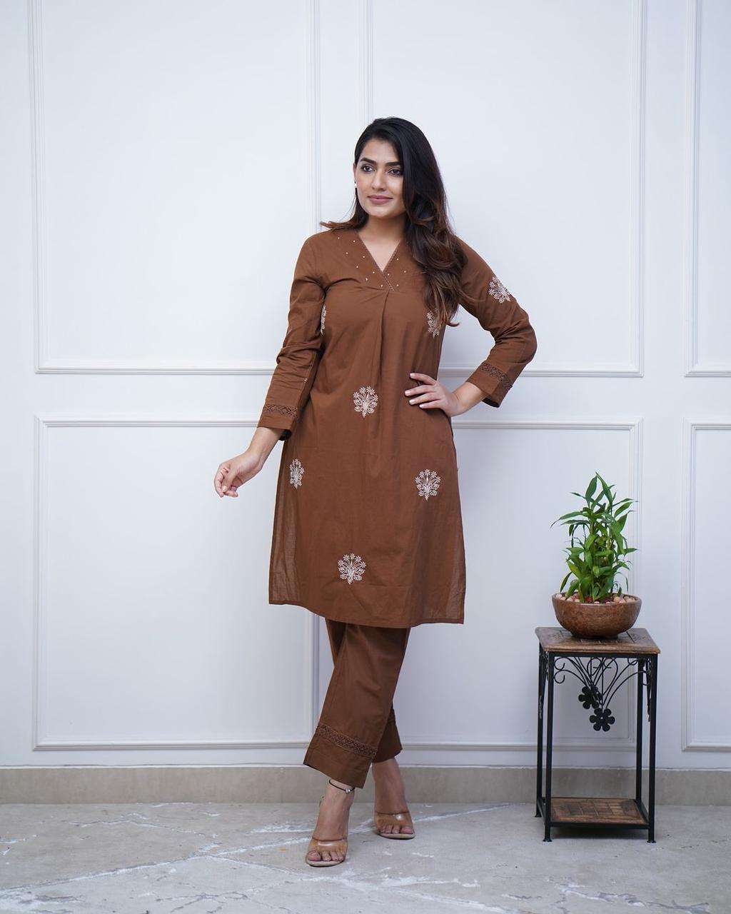 Beautiful cotton fabric english brown co-ord set Eraya