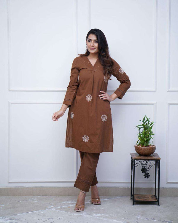 Beautiful cotton fabric english brown co-ord set Eraya