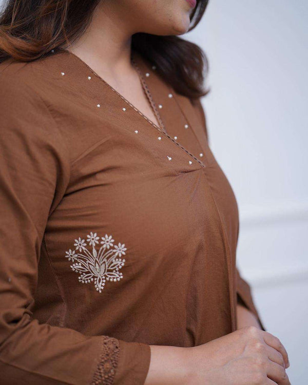 Beautiful cotton fabric english brown co-ord set Eraya