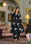 Cotton V-neck printed with embroidery work kurta pant set