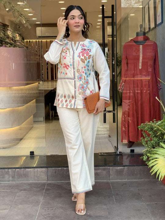 Embroidered party wear cotton co-ord set Secondary image